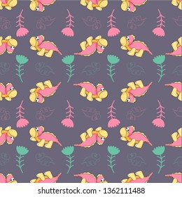 pink dinosaur, flower arrangement, pattern