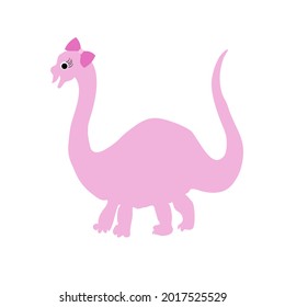 Pink Dinosaur girl with pink bow on white background. Dinosaur baby girl cute. Print. Cool illustration for textiles, card, t-shirt and your business . Vector illustration 