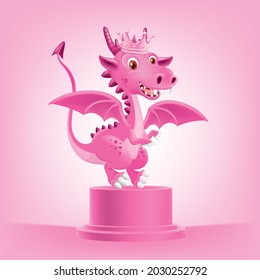 Pink dinosaur wearing a crown on his head.illustration vector