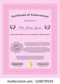 Pink Diploma. With background. Money style design. Customizable, Easy to edit and change colors. 