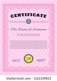 Pink Diploma. With background. Vector illustration. Nice design. 