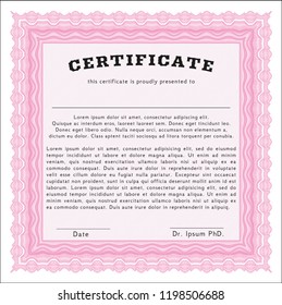 Pink Diploma. With background. Vector illustration. Money Pattern. 