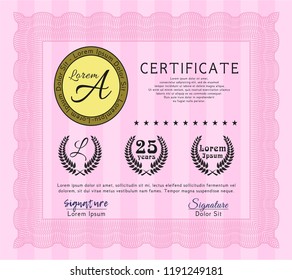 Pink Diploma. Beauty design. With complex background. Vector illustration. 