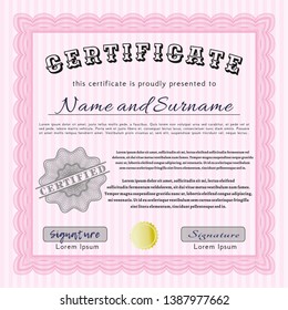 Pink Diploma. Beauty design. With complex linear background. Detailed. 