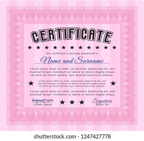 Pink Diploma or certificate template. Artistry design. Complex background. Customizable, Easy to edit and change colors. 