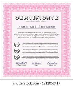  Pink Diploma or certificate template. With background. Customizable, Easy to edit and change colors. Retro design. 