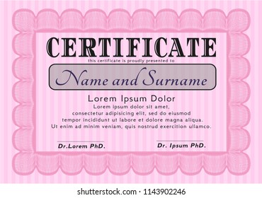 Pink Diploma or certificate template. With complex background. Customizable, Easy to edit and change colors. Money style design. 
