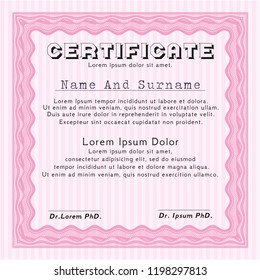 Pink Diploma or certificate template. Complex background. Lovely design. Customizable, Easy to edit and change colors. 