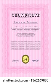 Pink Diploma or certificate template. With complex background. Customizable, Easy to edit and change colors. Elegant design. 