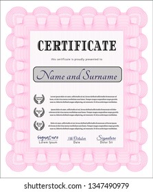Pink Diploma or certificate template. Cordial design. Complex background. Customizable, Easy to edit and change colors. 