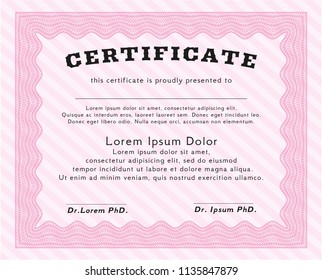 Pink Diploma or certificate template. Customizable, Easy to edit and change colors. With guilloche pattern and background. Beauty design. 