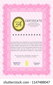 Pink Diploma or certificate template. Customizable, Easy to edit and change colors. With quality background. Superior design. 