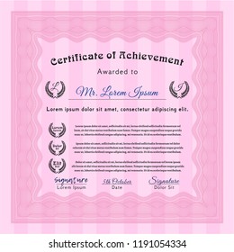Pink Diploma or certificate template. Customizable, Easy to edit and change colors. With guilloche pattern. Modern design. 