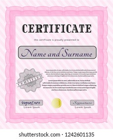 Pink Diploma or certificate template. Customizable, Easy to edit and change colors. With guilloche pattern and background. Artistry design. 