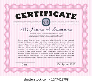 Pink Diploma or certificate template. Customizable, Easy to edit and change colors. Easy to print. Lovely design. 