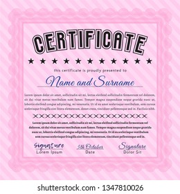 Pink Diploma or certificate template. Customizable, Easy to edit and change colors. Complex background. Nice design. 