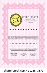 Pink Diploma or certificate template. Easy to print. Customizable, Easy to edit and change colors. Lovely design. 