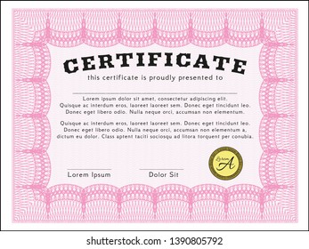 Pink Diploma or certificate template. Easy to print. Sophisticated design. Customizable, Easy to edit and change colors. 