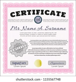 Pink Diploma or certificate template. With great quality guilloche pattern. Detailed. Good design. 