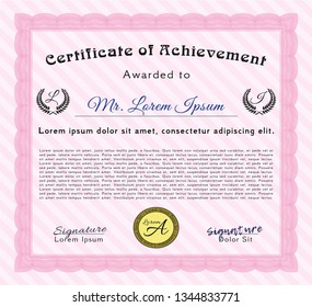 Pink Diploma or certificate template. With great quality guilloche pattern. Perfect design. Customizable, Easy to edit and change colors. 