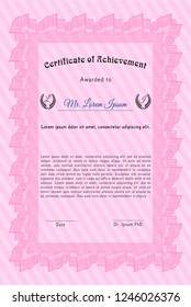 Pink Diploma or certificate template. With linear background. Customizable, Easy to edit and change colors. Artistry design. 