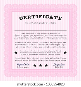 Pink Diploma or certificate template. With linear background. Elegant design. Customizable, Easy to edit and change colors. 