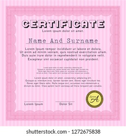 Pink Diploma or certificate template. Modern design. With complex background. Detailed. 