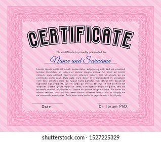 Pink Diploma or certificate template. Modern design. Detailed. Printer friendly. 