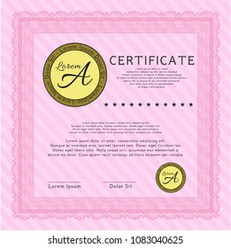  Pink Diploma or certificate template. Money design. With background. Customizable, Easy to edit and change colors. 