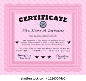 Pink Diploma or certificate template. Money Pattern design. With quality background. Detailed. 