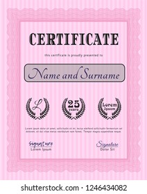 Pink Diploma or certificate template. Money Pattern. With quality background. Customizable, Easy to edit and change colors. 