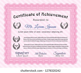 Pink Diploma or certificate template. Nice design. Customizable, Easy to edit and change colors. With complex background. 