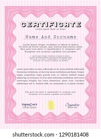 Pink Diploma or certificate template. Printer friendly. Detailed. Superior design. 
