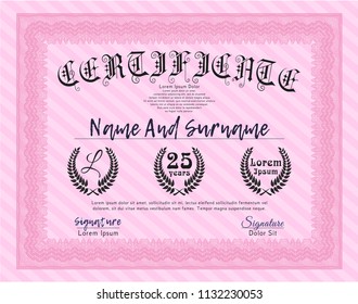 Pink Diploma or certificate template. With quality background. Detailed. Excellent design. 