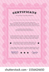 Pink Diploma or certificate template. With quality background. Customizable, Easy to edit and change colors. Excellent design. 
