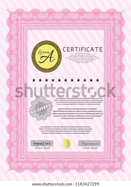 Pink Diploma Certificate Template Quality Background Stock Vector