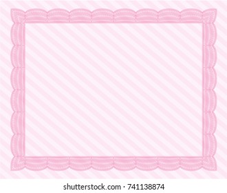 Pink Diploma or certificate template. Retro design. With linear background. Vector illustration. 