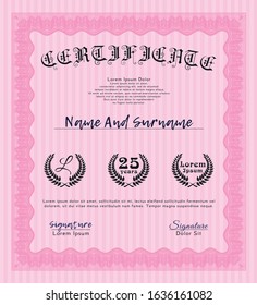 Pink Diploma. With complex background. Customizable, Easy to edit and change colors. Good design. 