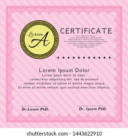 Pink Diploma. With complex background. Detailed. Nice design. 