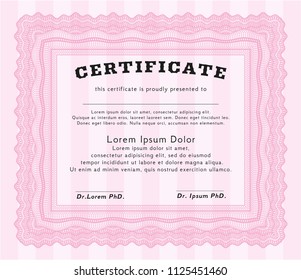 Pink Diploma. Complex background. Elegant design. Vector illustration. 