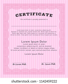 Pink Diploma. Complex background. Vector illustration. Perfect design. 