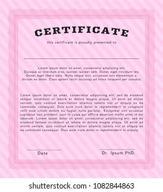 Pink Diploma. With complex linear background. Modern design. Customizable, Easy to edit and change colors. 