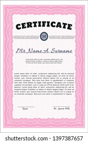 Pink Diploma. With complex linear background. Detailed. Perfect design. 