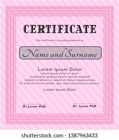 Pink Diploma. Cordial design. Printer friendly. Vector illustration. 