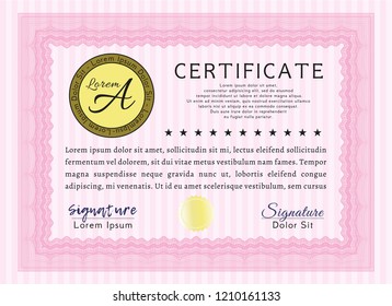Pink Diploma. Customizable, Easy to edit and change colors. Complex background. Beauty design. 