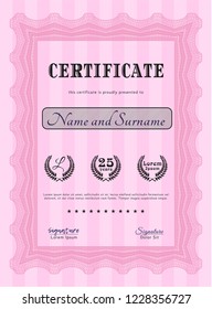 Pink Diploma. Customizable, Easy to edit and change colors. With background. Retro design. 