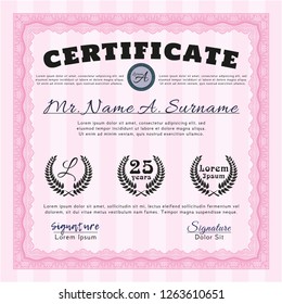 Pink Diploma. Customizable, Easy to edit and change colors. With complex background. Modern design. 
