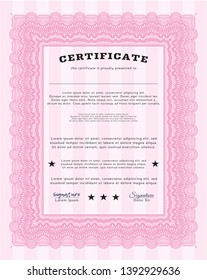 Pink Diploma. Customizable, Easy to edit and change colors. With guilloche pattern. Elegant design. 