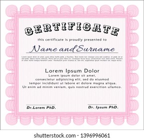 Pink Diploma. Detailed. With complex background. Retro design. 