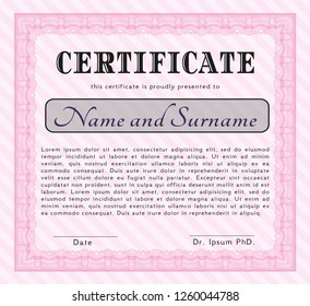 Pink Diploma. Detailed. With quality background. Money Pattern design. 